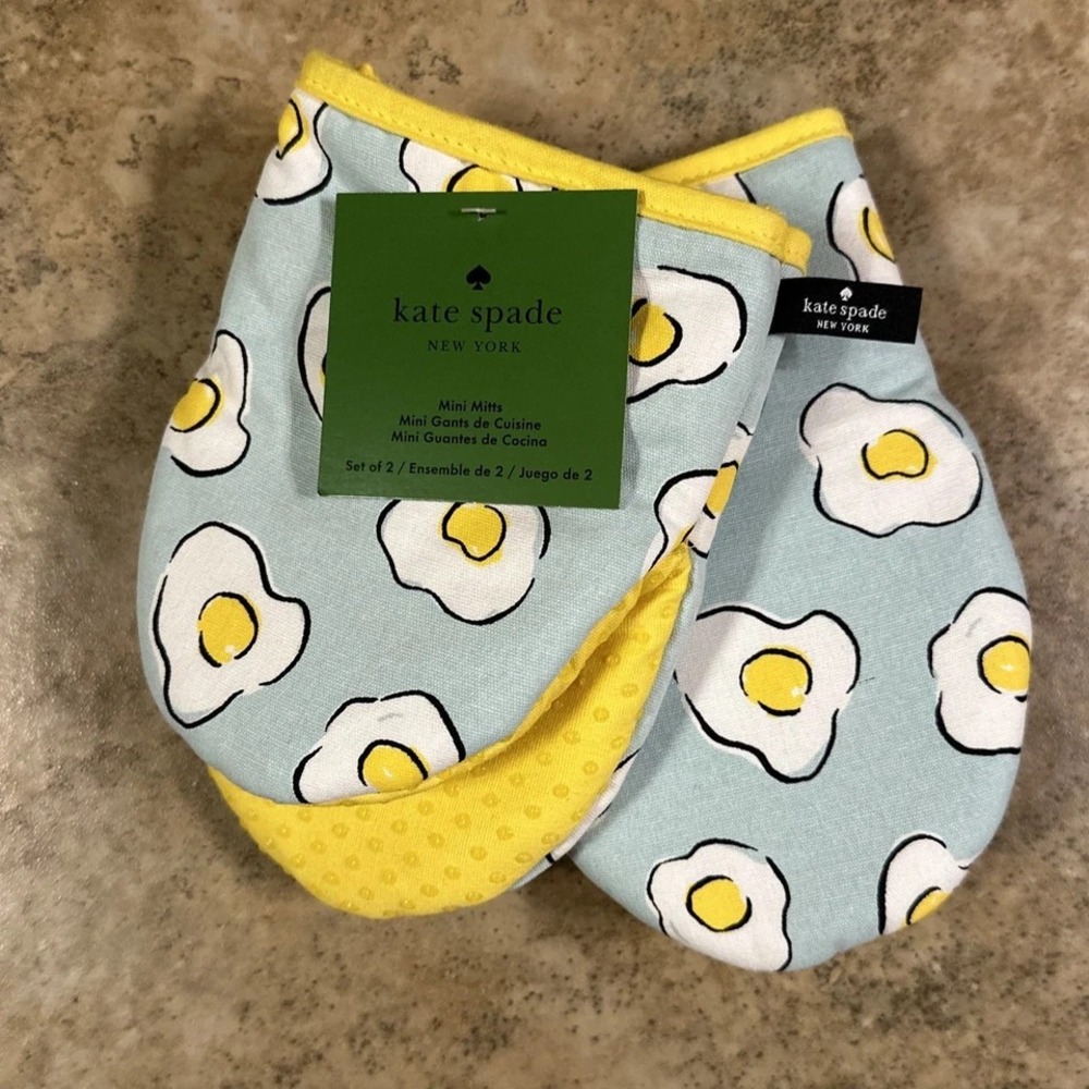 Kate Spade NY Sunny Side Up Fried Eggs MINI MITTS Set of 2 NWT